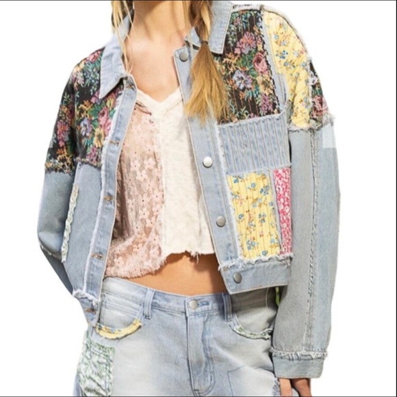 POL / Denim Boho Patchwork Denim Jacket With Stitching Detail New BOUTIQ… - Picture 5 of 12